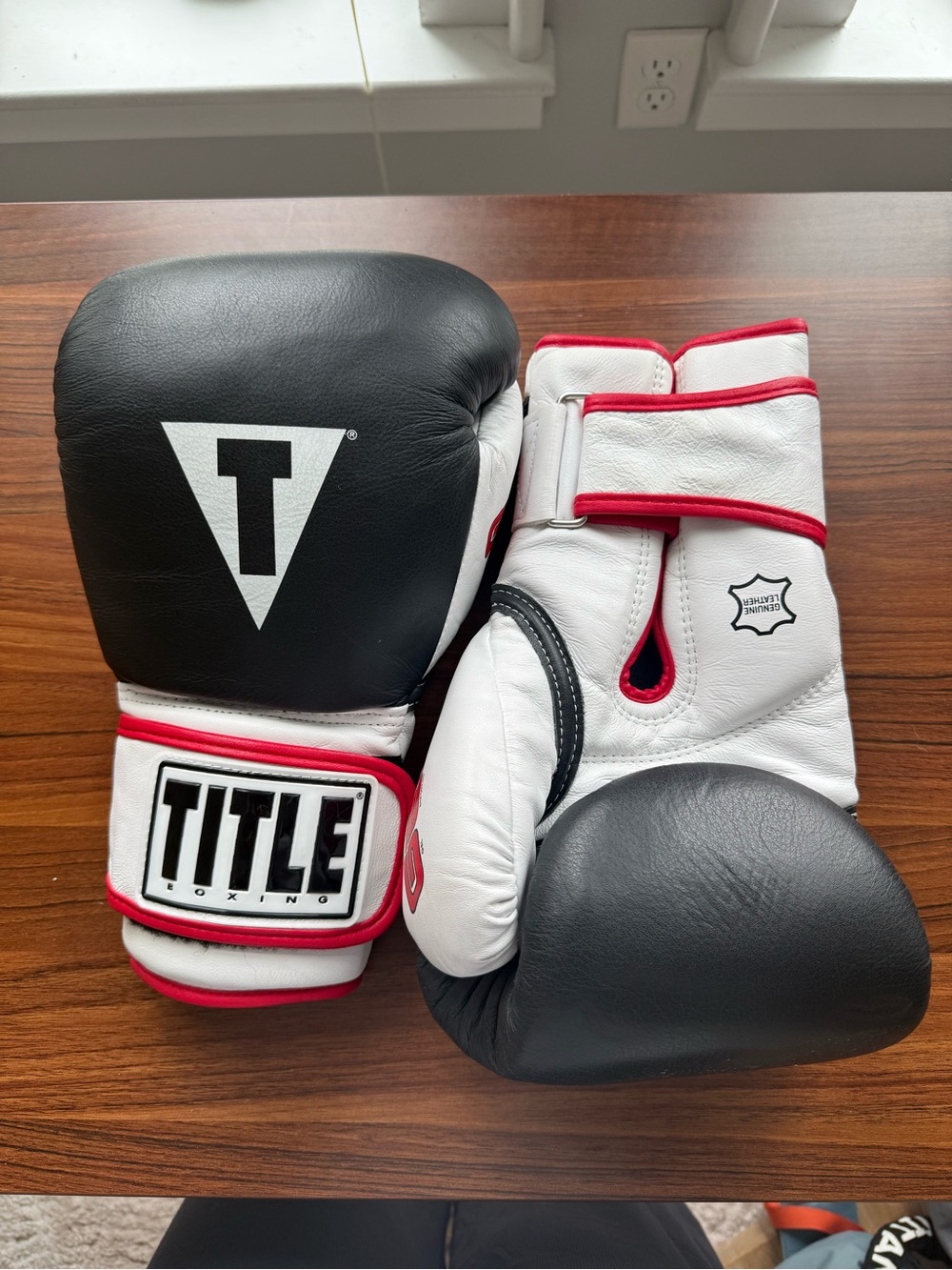 Title Boxing Gloves - Black & White with Red Trim